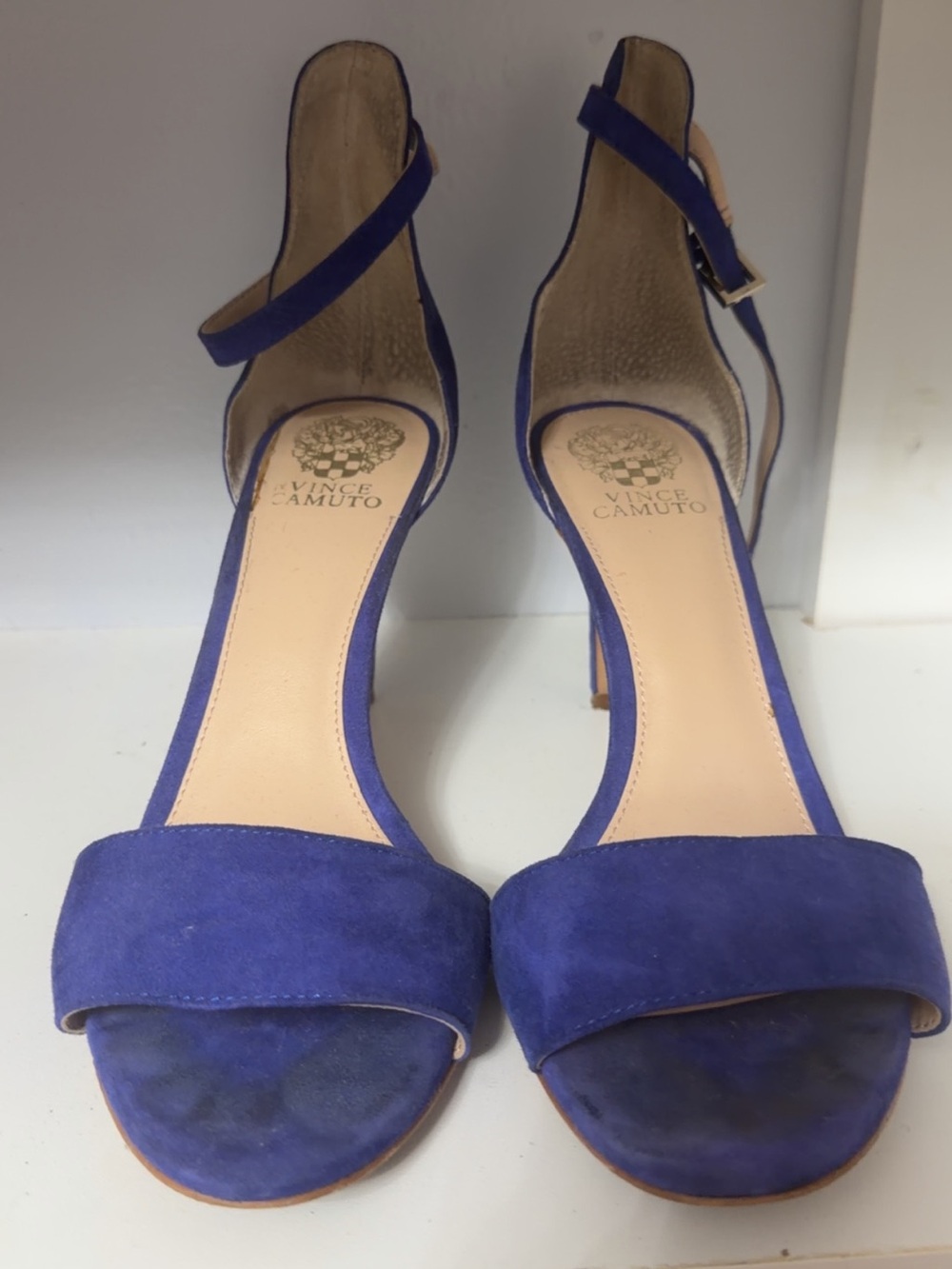 Vince Camuto Cobalt Blue Suede Open-Toe Ankle Strap Heels